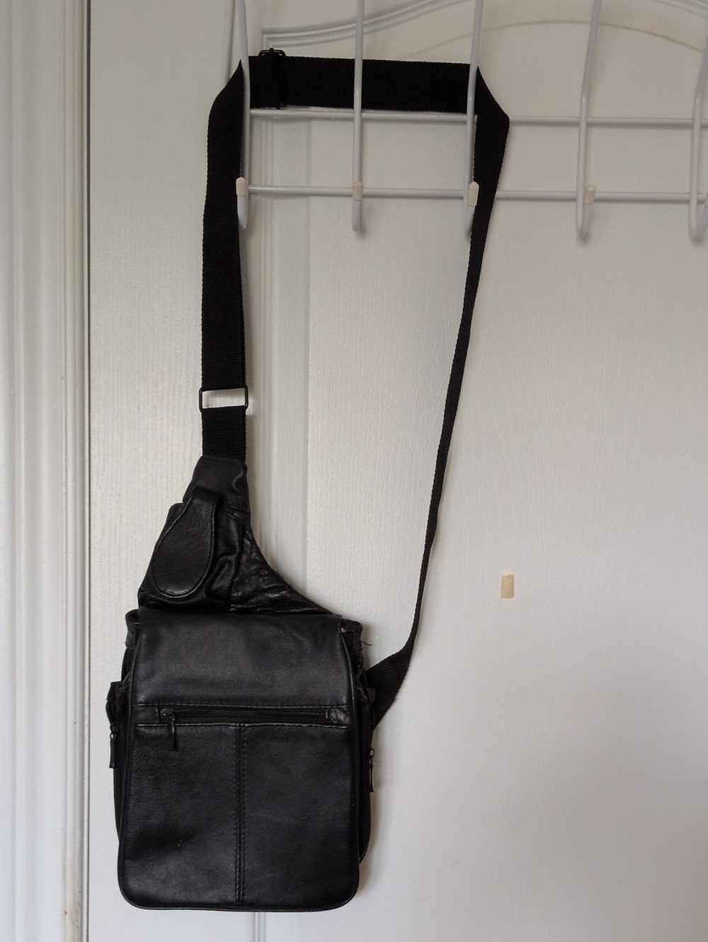 Black Leather Crossbody Sling Bag - Unbranded